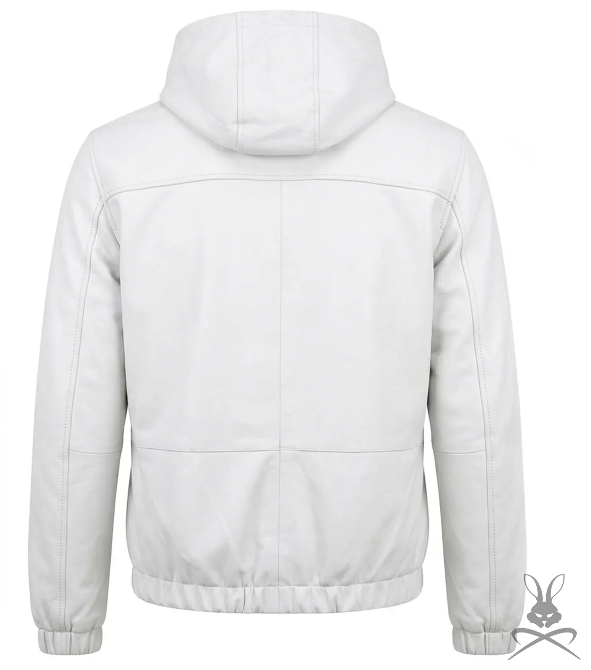 Mens White Real Leather Hoodie back view