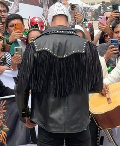 Mexico City Crowd Rally 2026 El Grande Americano Black Leather Fringe Jacket Back