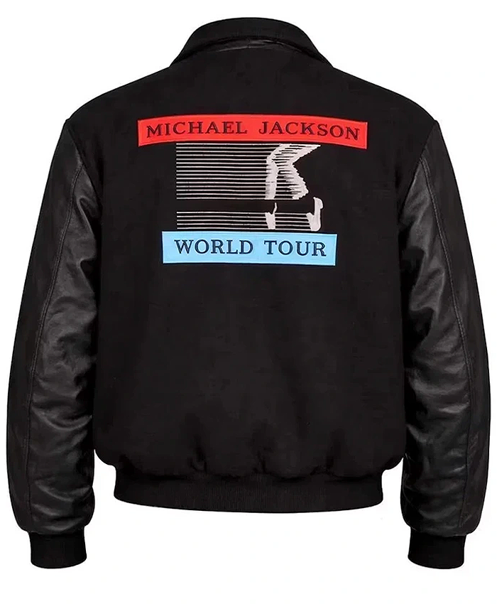 Michael Jackson Bad World Tour Black Varsity Jacket for Men and Women Back