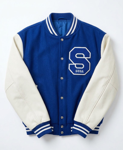 Michael Jackson SEGA Sonic The Hedgehog Blue and White Varsity Jacket Front