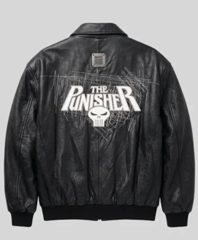Michael Jackson The Punisher Black Leather Bomber Jacket for Men and Women Back