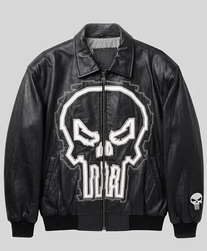 Michael Jackson The Punisher Black Leather Bomber Jacket for Men and Women Front