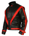 Michael Jackson Thriller Red Stripe Black Genuine Leather Jacket Right