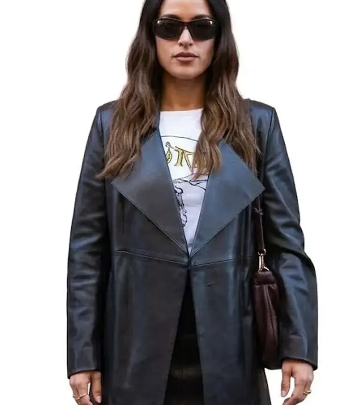 Milan Fashion Week 2026 Adria Arjona Leather Coat