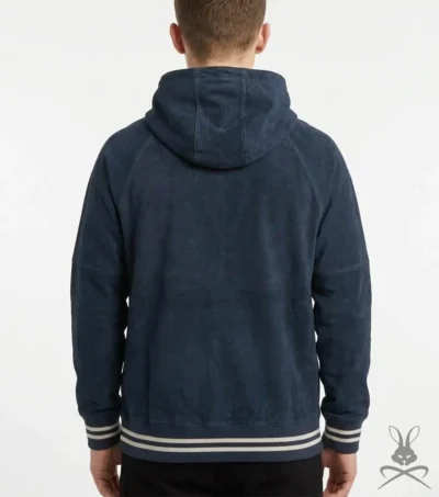 Miles Prussian Blue Suede Leather Pullover Hoodie back