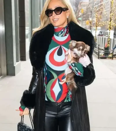 NYC Paris Hilton Black Leather Coat