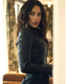 New York City NBC Studios Adria Arjona Slim Fit Black Leather Jacket Right