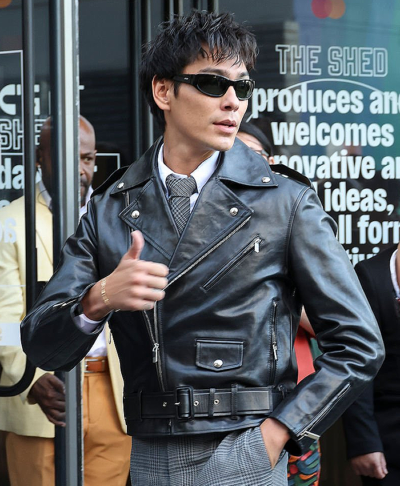 New York Fashion Week 2026 Evan Mock Black Leather Jacket Right