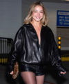 New York Fashion Week Cult Gaia Fashion Show Madelyn Cline Black Leather Jacket Right