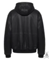 Pebbled Leather Zip Up Hoodie Jacket back view