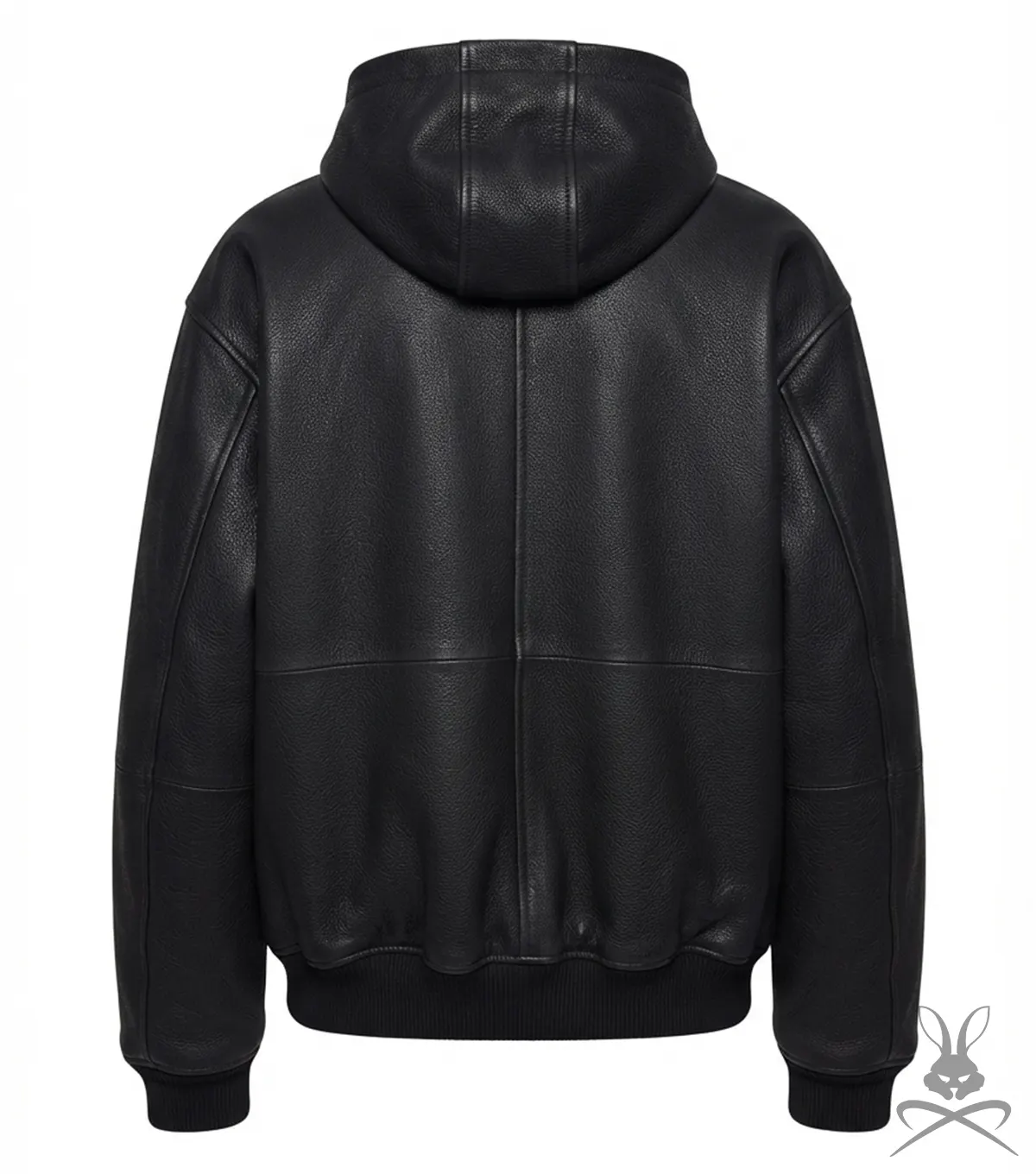 Pebbled Leather Zip Up Hoodie Jacket back view