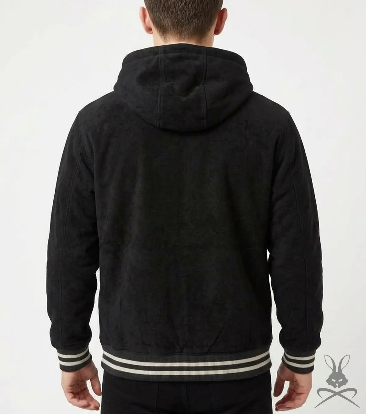 Philip Black Leather Suede Hoodie back
