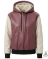Pink and White Leather Pullover Hoodie