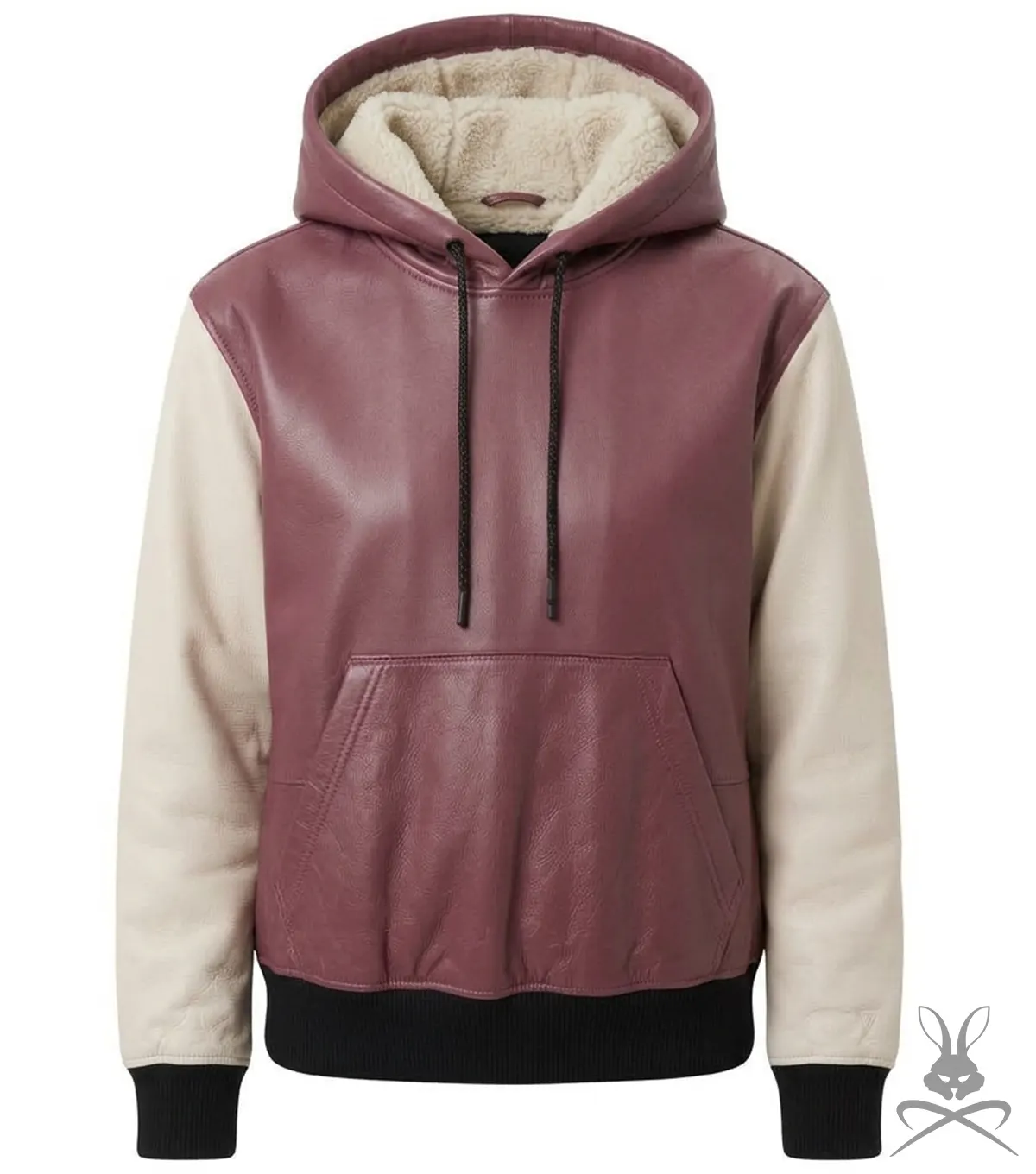 Pink and White Leather Pullover Hoodie