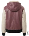 Pink and White Leather Pullover Hoodie back