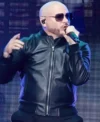 Pitbull Party After Dark Tour Black Bomber Leather Jacket On Sale