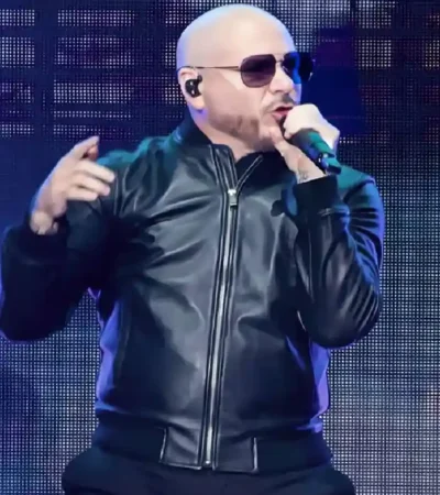 Pitbull Party After Dark Tour Black Bomber Leather Jacket On Sale