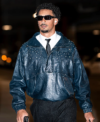 Quarterback Tunnel Walk Arrival 2026 Jordan Love Blue Leather Jacket Front