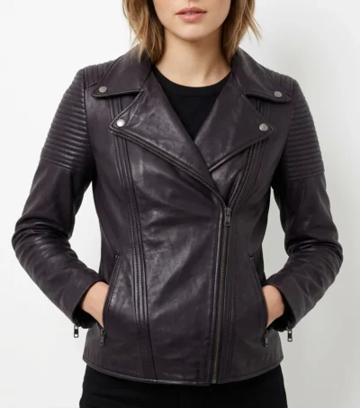 Quilted Shoulder Black Leather Biker Jackets