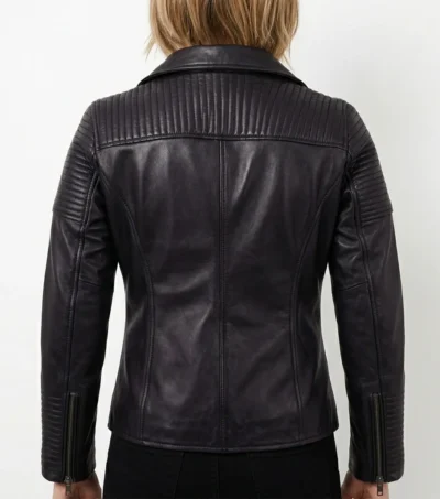 Quilted Shoulder Black Leather Biker Jackets back