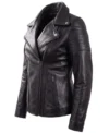 Quilted Shoulder Black Leather Biker Jackets side view