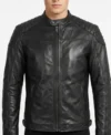 Quilted Shoulder Cafe Racer Jacket Black Leather