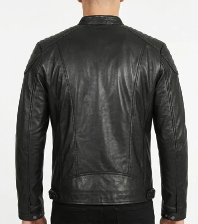 Quilted Shoulder Cafe Racer Jacket Black Leather back