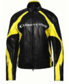 R and B Tour 2026 Chris Brown Balenciaga Black and Yellow Moto Biker Leather Jacket Front