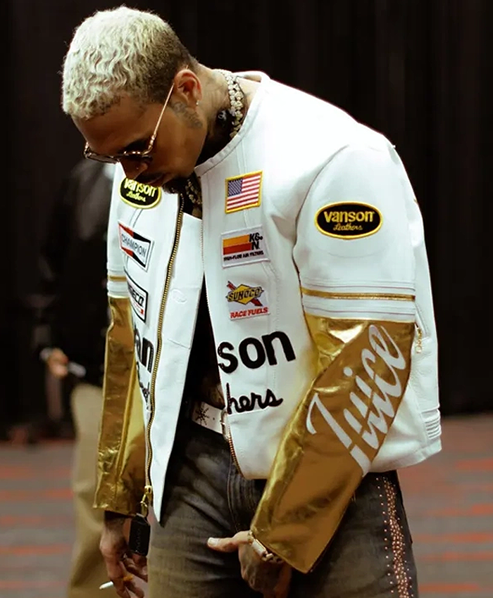 R and B Tour 2026 Chris Brown Vanson Leather Racing Moto Jacket Right