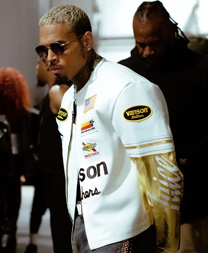 R and B Tour 2026 Chris Brown Vanson Leather Racing Moto Jacket