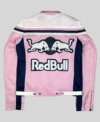 Red Bull Paris Alpinestars 90s Vintage Pink and White Racing Leather Jacket Back
