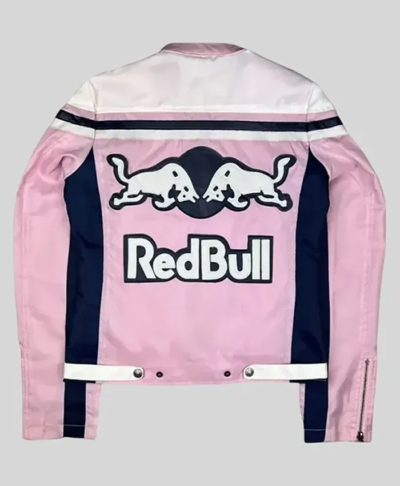 Red Bull Paris Alpinestars 90s Vintage Pink and White Racing Leather Jacket Back