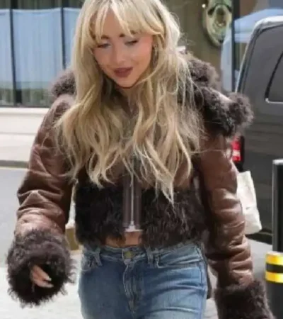 Sabrina Carpenter BBC Radio 1 2024 Brown Shearling Leather Jacket For Women