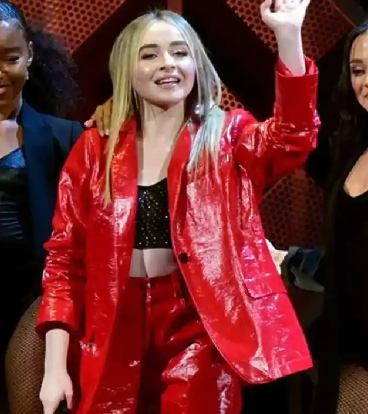 Sabrina Carpenter Jingle Ball Red Leather Blazer