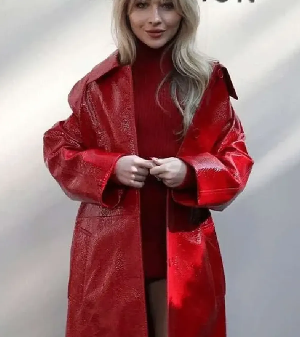 Sabrina Carpenter NYFW Red Leather Coat