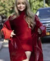 Sabrina Carpenter New York Fashion Week Red Leather Coat For Women