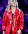Sabrina Carpenter iHeartRadio Jingle Ball Red Leather Blazer For Women