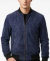Shane Navy Blue Bomber Suede Leather Jacket
