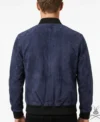 Shane Navy Blue Bomber Suede Leather Jacket back