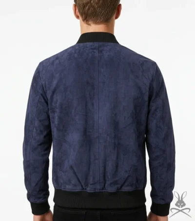 Shane Navy Blue Bomber Suede Leather Jacket back