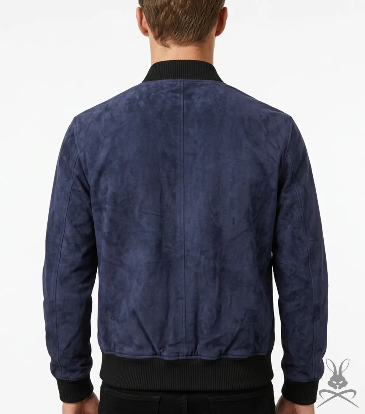 Shane Navy Blue Bomber Suede Leather Jacket back