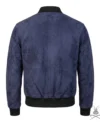 Shane Navy Blue Bomber Suede Leather Jacket back view