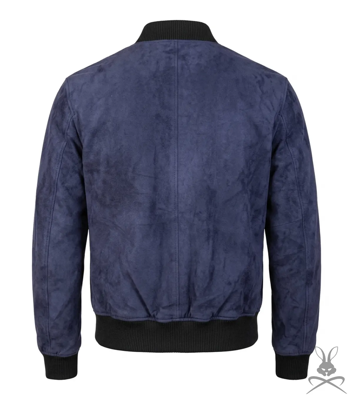 Shane Navy Blue Bomber Suede Leather Jacket back view