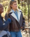 Shop Connie Britton TV-Series The Motherhood 2025 Brown Shearling Leather Jacket