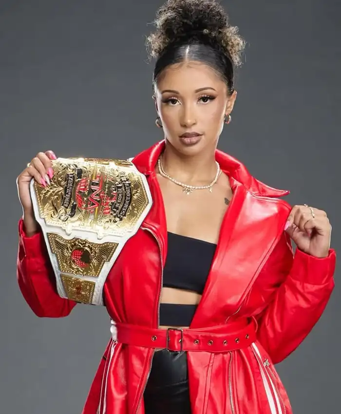 Shop Kelani Jordan World Wrestling Championship Red Leather Coat