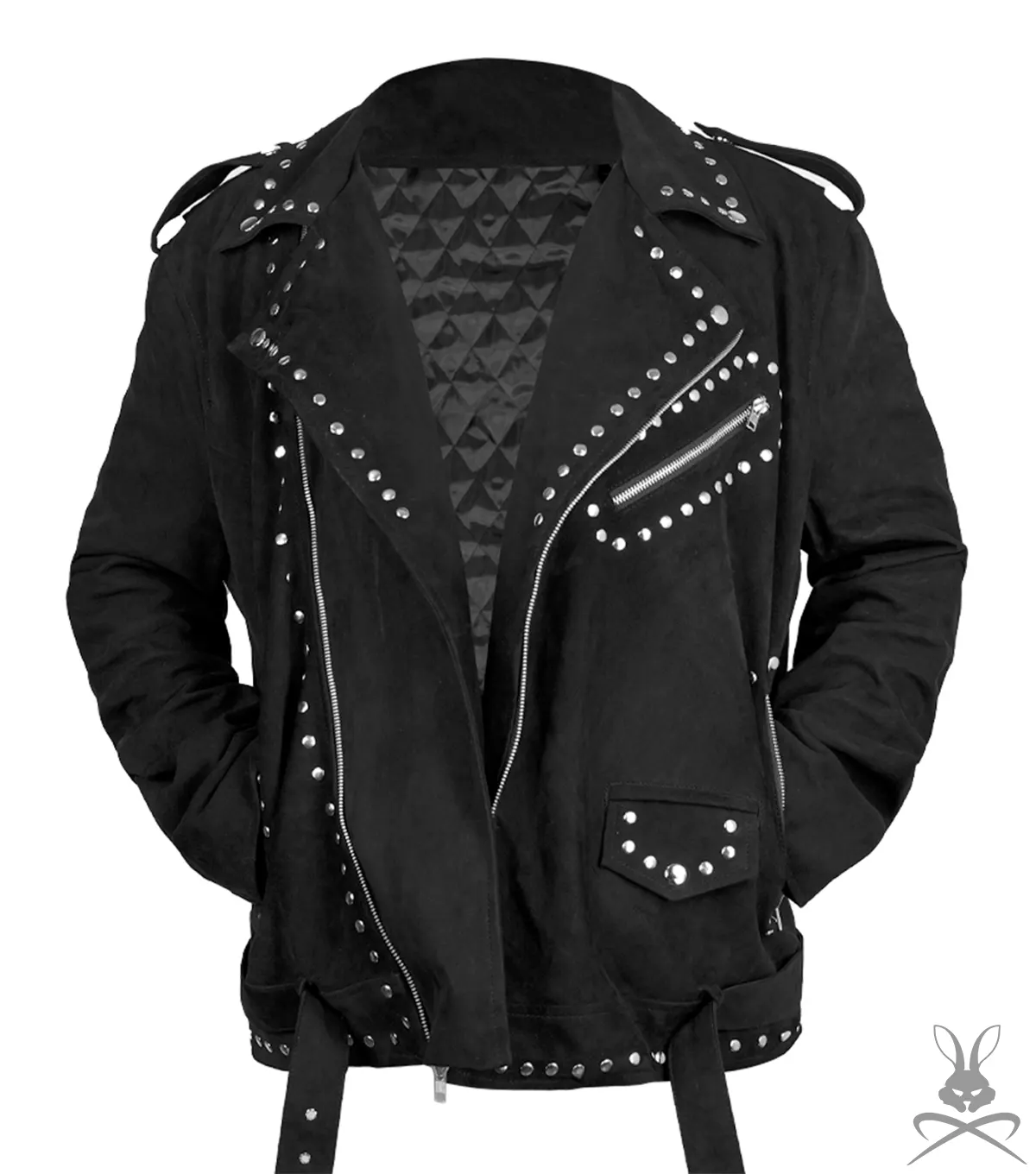 Shop Men's Black Studded Suede Biker Jacket