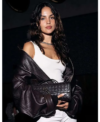 Singer Eiza Gonzalez Event 2025 Brown Leather Bomber Jacket Right