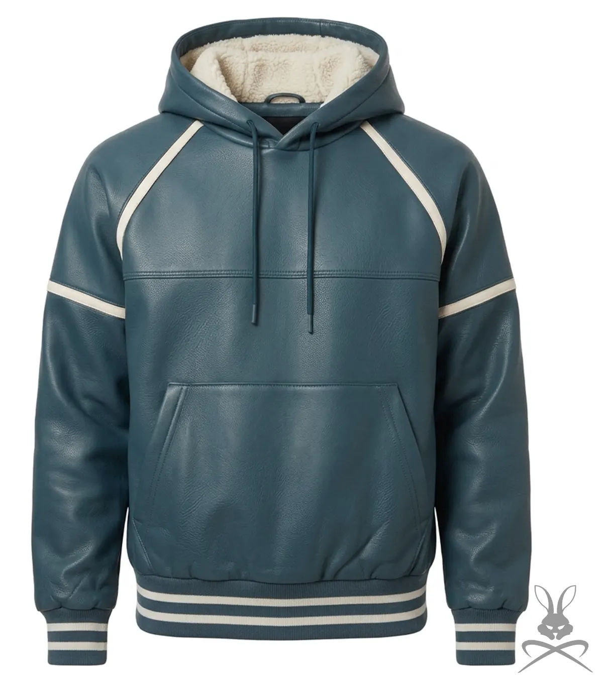 Steele Dark Cyan Leather Sweatshirt