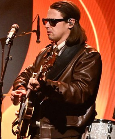 The Tonight Show Starring Jimmy Fallon 2026 Jungle4eva Member Joshua Lloyd-Watson Brown Bomber Leather Jacket Right