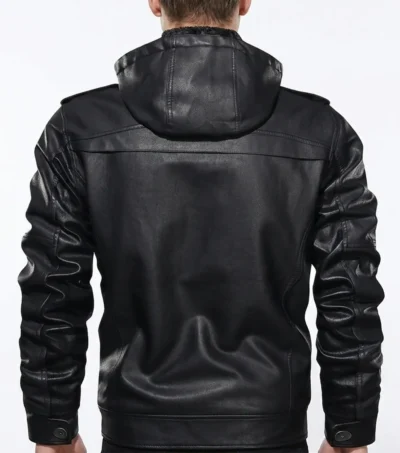 Titan Leather Jacket with Removable Hood back